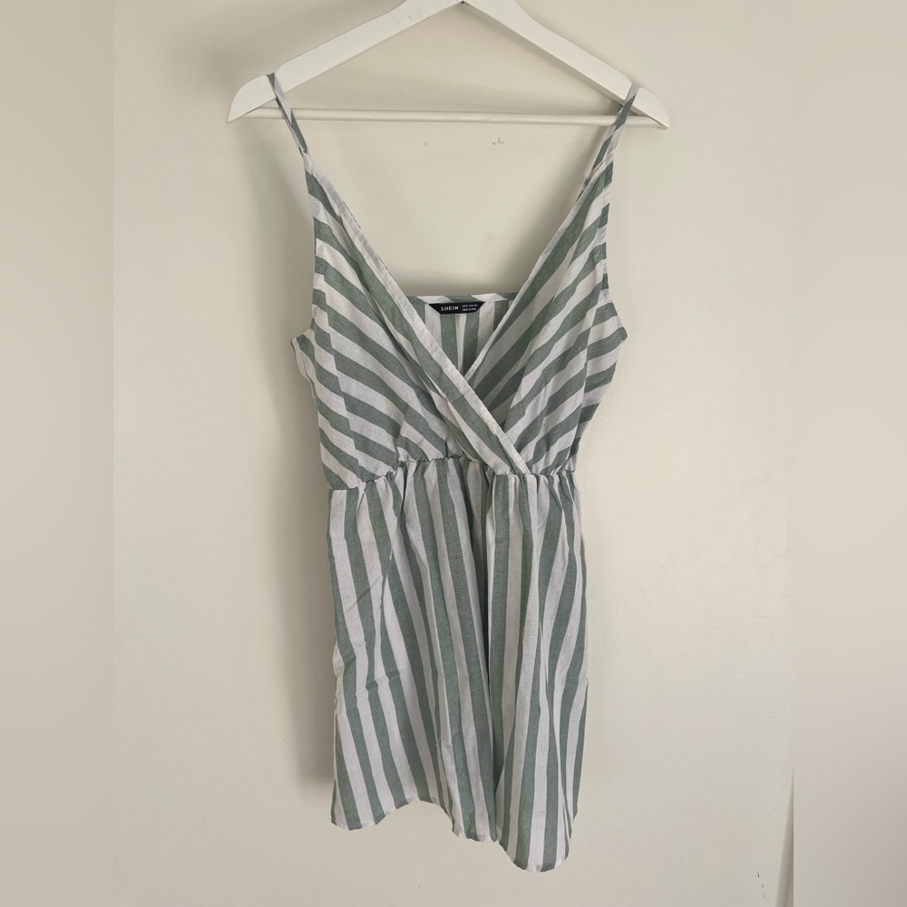 SHEIN Gray and White Striped Mini Dress